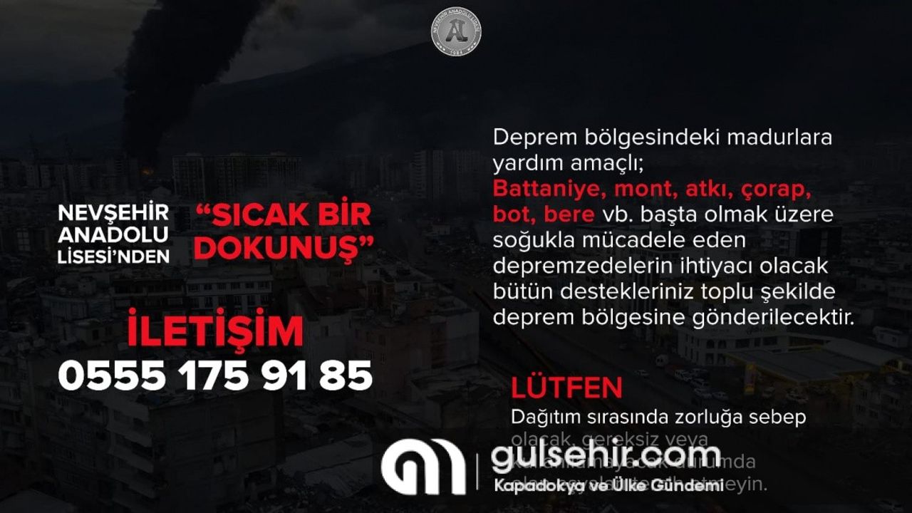 Nevşehir Anadolu Lisesinde deprem yardımı kampanyası