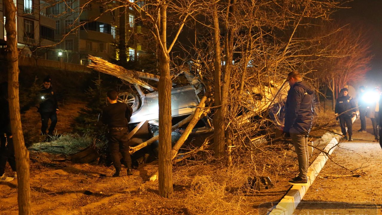 Nevşehir'de otomobil ağaçlara çarparak devrildi