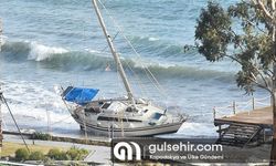 Bodrum'da kuvvetli rüzgar nedeniyle sürüklenen tekne, bölgedeki işletmelere zarar verdi
