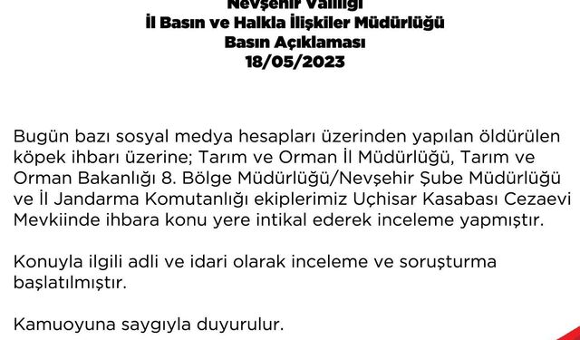 Nevşehir'de öldürülen köpek ile ilgili açıklama yapıldı