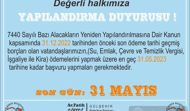 Gülşehir Belediye Başkanlığı'ndan yapılandırma açıklaması