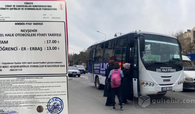 Nevşehir'de Özel Halk Otobüsü Ücretlerine Zam Geldi!