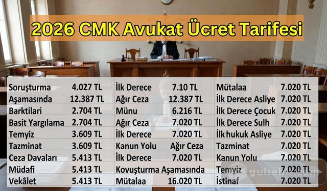 2026 CMK Avukat Ücret Tarifesi Yayımlandı!
