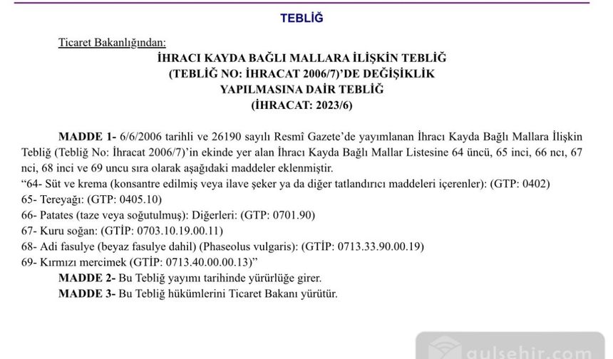Nevşehir'de bazı ürünlerin ihracat yasağı kaldırıldı