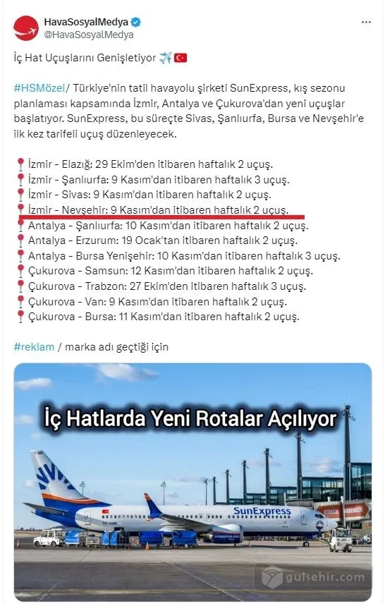 Sunexpress Ile İzmir Nevşehir Uçuşları